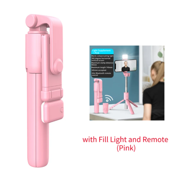 Cell Phone Selfie Stick Tripod Bluetooth Remote Wireless Selfi Stick Phone Holder Stand with Beauty Fill Light for Phone - Image 2