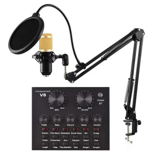 Live Sound Card V8 Audio Mixer with Speech Converter Microphone Suite Compatible with DJ Games Tiktok Youtube Live Sound Card - Image 3