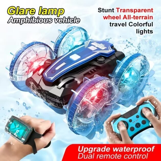 LED Amphibious Remote Control Car – Waterproof Stunt Car with Double Sided Drift & 360° Rotation