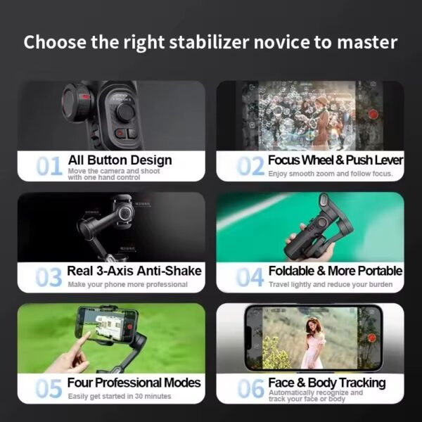 SmartXE 3-Axis Handheld AI Gimbal Stabilizer – AI Face Tracking for iPhone & Android, Perfect for TikTok, Vlogs, and Smooth Video Recording - Image 9