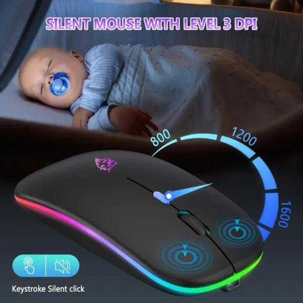 Wireless Mouse Bluetooth and 2.4Ghz Dual Modes Rechargeable RGB Ergonomic Silent Click for PC Ipad Laptop Cell Phone TV - Image 6