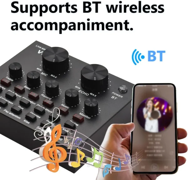 Live Sound Card V8 Audio Mixer with Speech Converter Microphone Suite Compatible with DJ Games Tiktok Youtube Live Sound Card - Image 6