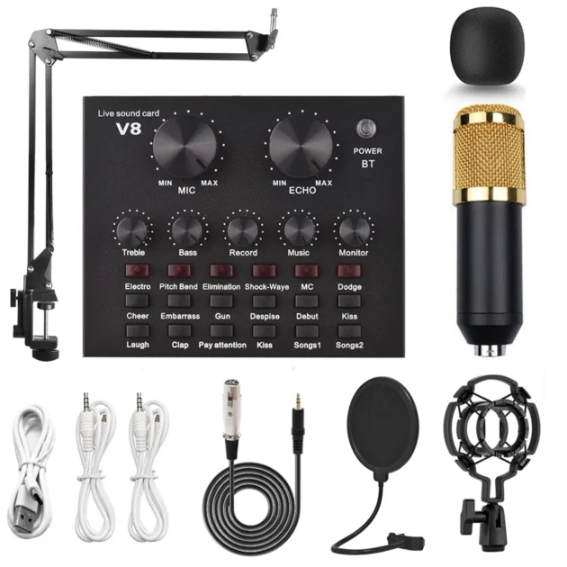 Live Sound Card V8 Audio Mixer with Speech Converter Microphone Suite Compatible with DJ Games Tiktok Youtube Live Sound Card
