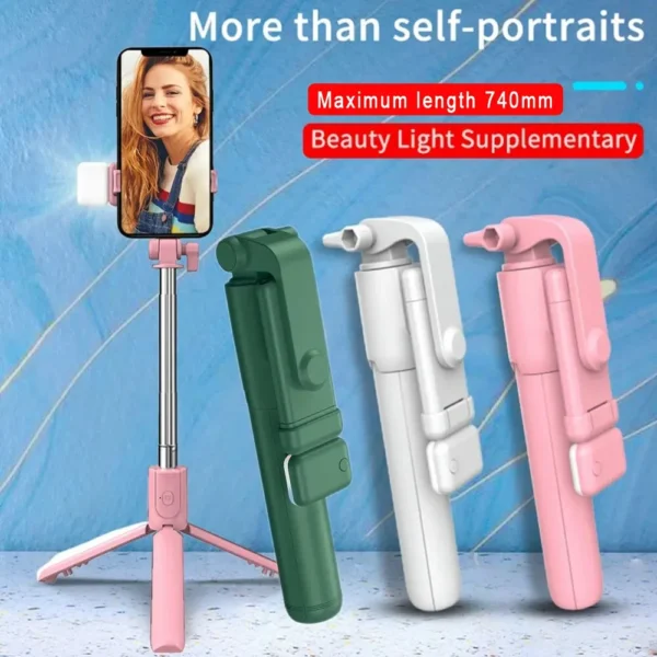 Cell Phone Selfie Stick Tripod Bluetooth Remote Wireless Selfi Stick Phone Holder Stand with Beauty Fill Light for Phone - Image 3