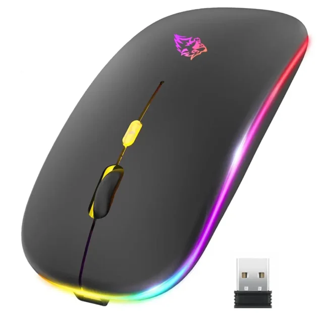 Wireless Mouse Bluetooth and 2.4Ghz Dual Modes Rechargeable RGB Ergonomic Silent Click for PC Ipad Laptop Cell Phone TV