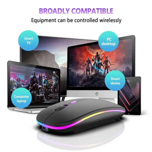 Wireless Mouse Bluetooth and 2.4Ghz Dual Modes Rechargeable RGB Ergonomic Silent Click for PC Ipad Laptop Cell Phone TV - Image 7