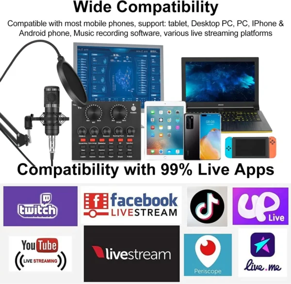 Live Sound Card V8 Audio Mixer with Speech Converter Microphone Suite Compatible with DJ Games Tiktok Youtube Live Sound Card - Image 8