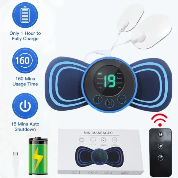Portable Electric Intelligent Mini Neck Massager Patch for Back and Shoulder Massager with Pad and Remote - Image 8