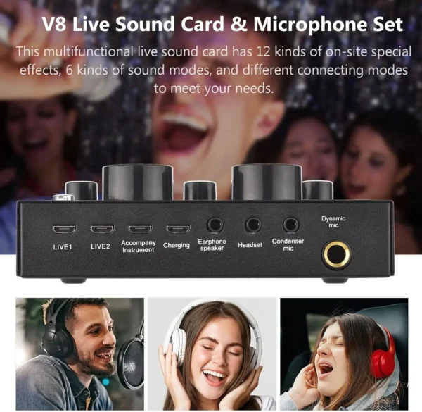Live Sound Card V8 Audio Mixer with Speech Converter Microphone Suite Compatible with DJ Games Tiktok Youtube Live Sound Card - Image 7