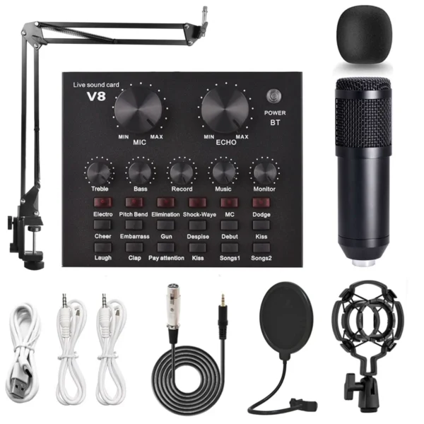 Live Sound Card V8 Audio Mixer with Speech Converter Microphone Suite Compatible with DJ Games Tiktok Youtube Live Sound Card - Image 5