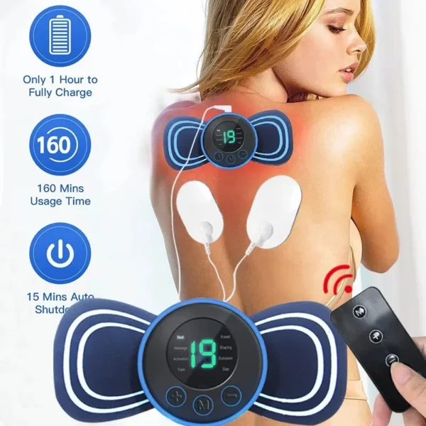 Portable Electric Intelligent Mini Neck Massager Patch for Back and Shoulder Massager with Pad and Remote - Image 3